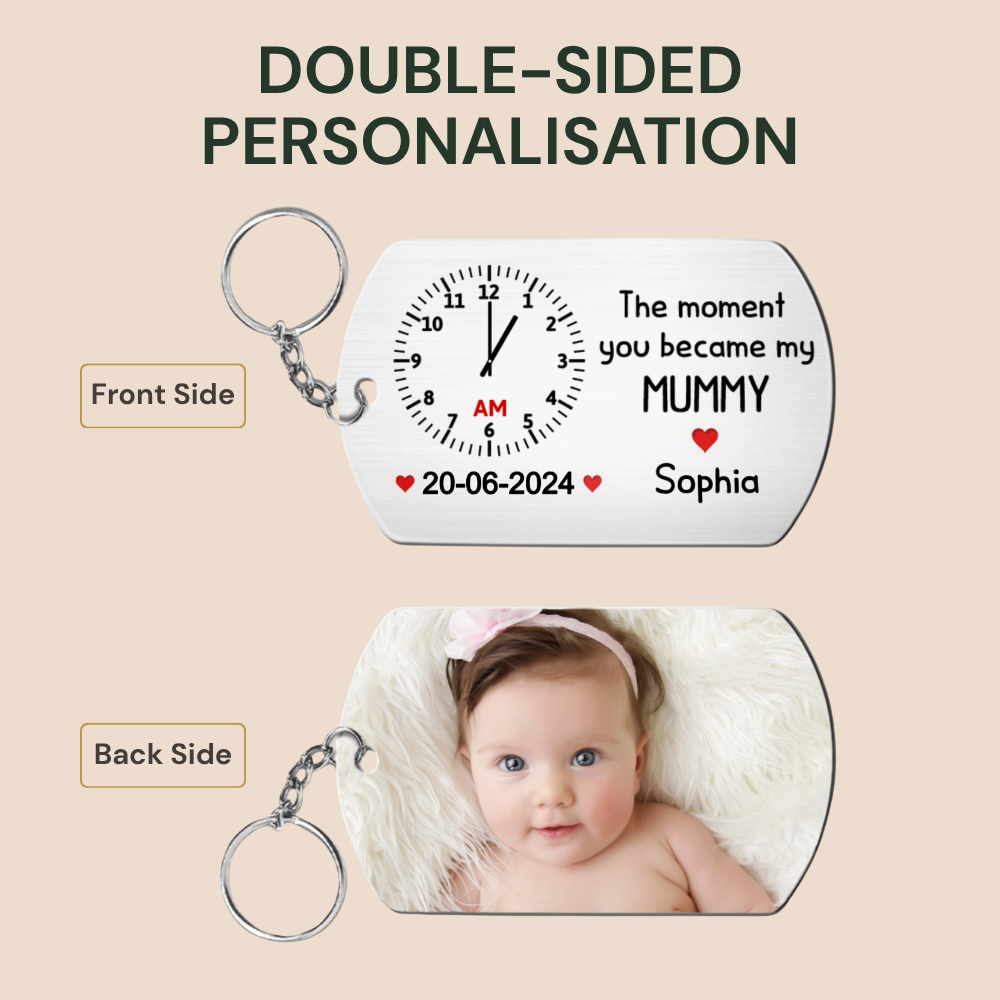 Personalised "The Moment you Became my..." Keyring with Photo - Clock Design
