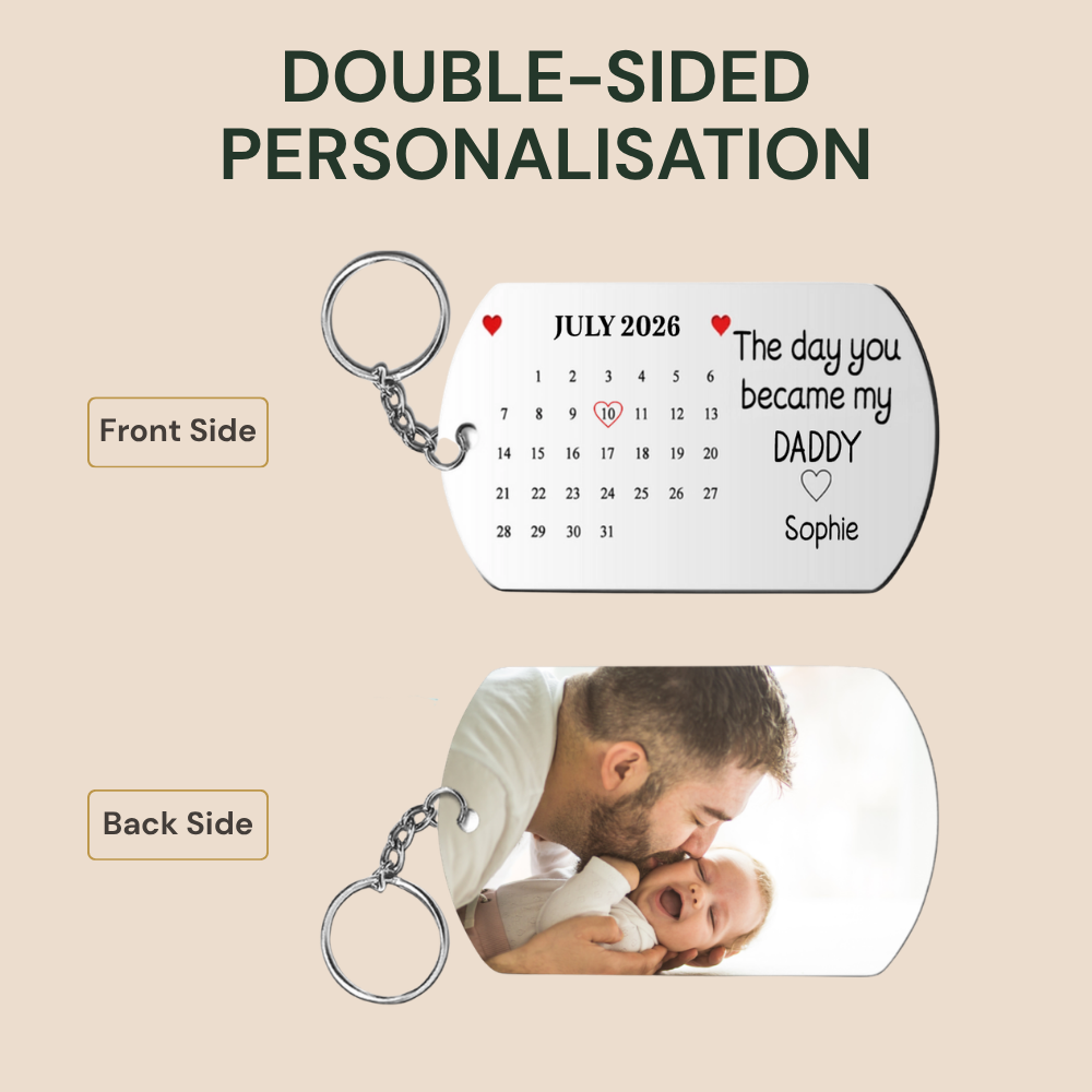 Personalised Photo Stainless Steel Keyring with Calendar - "The Day You Became My..."