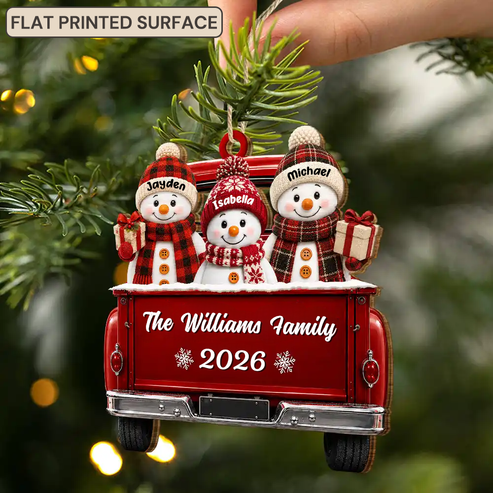 Personalised Family Wooden Christmas Ornament with Names - Snowman Design