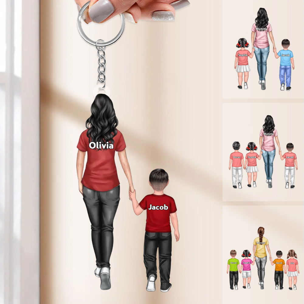 Personalised Acrylic Keyring - Dad with Children / Mum with Children Design