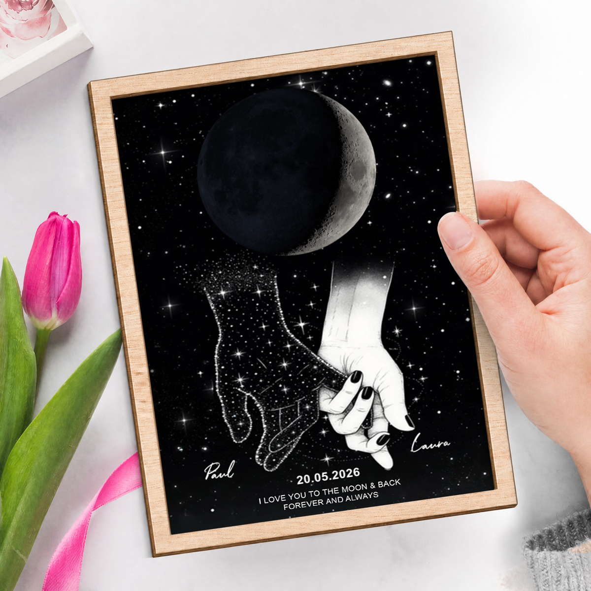 Personalised Memoiral Wooden Plaque with Moon Phase - Sympathy Gift