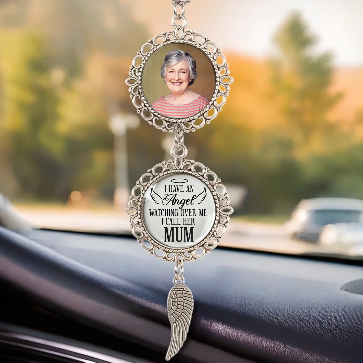 Personalised Memorial Photo Hanging Ornament – Angel Wing Design
