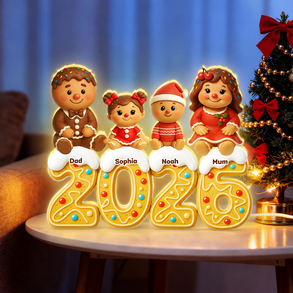 Personalised Family LED Light Box with Names - Gingerbread Man Design