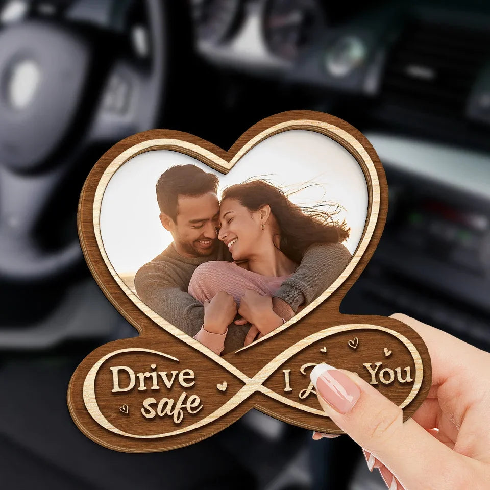 Personalised Heart-Shaped Car Sun Visor Clip with Photo - Drive Safe