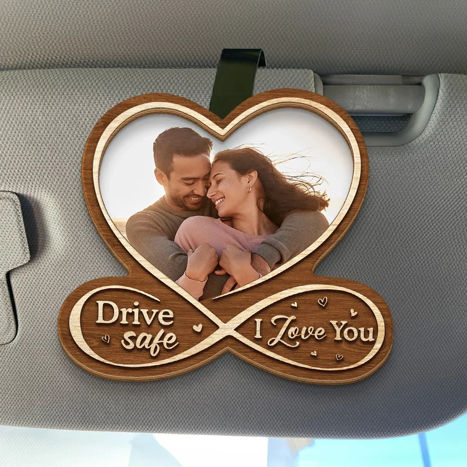 Personalised Heart-Shaped Car Sun Visor Clip with Photo - Drive Safe