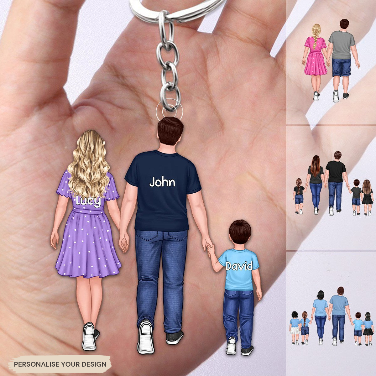 Personalised Family Acrylic Keyring - Dad, Mum and Children Design