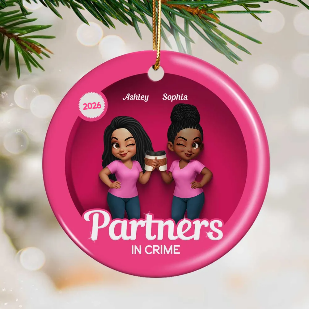 Personalised Ceramic Christmas Ornament for Besties & Sisters - Pink Design