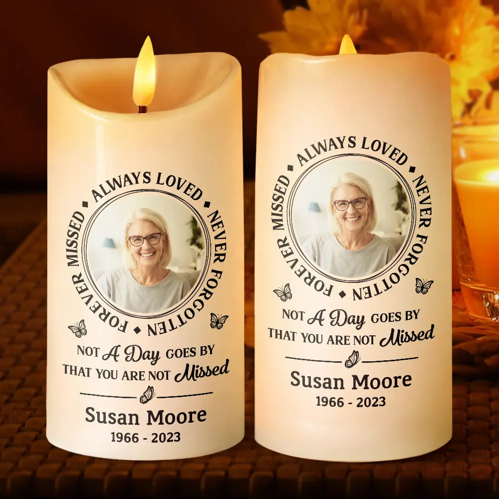 Personalised Memorial LED Candle with Photo & Quote - Always Loved