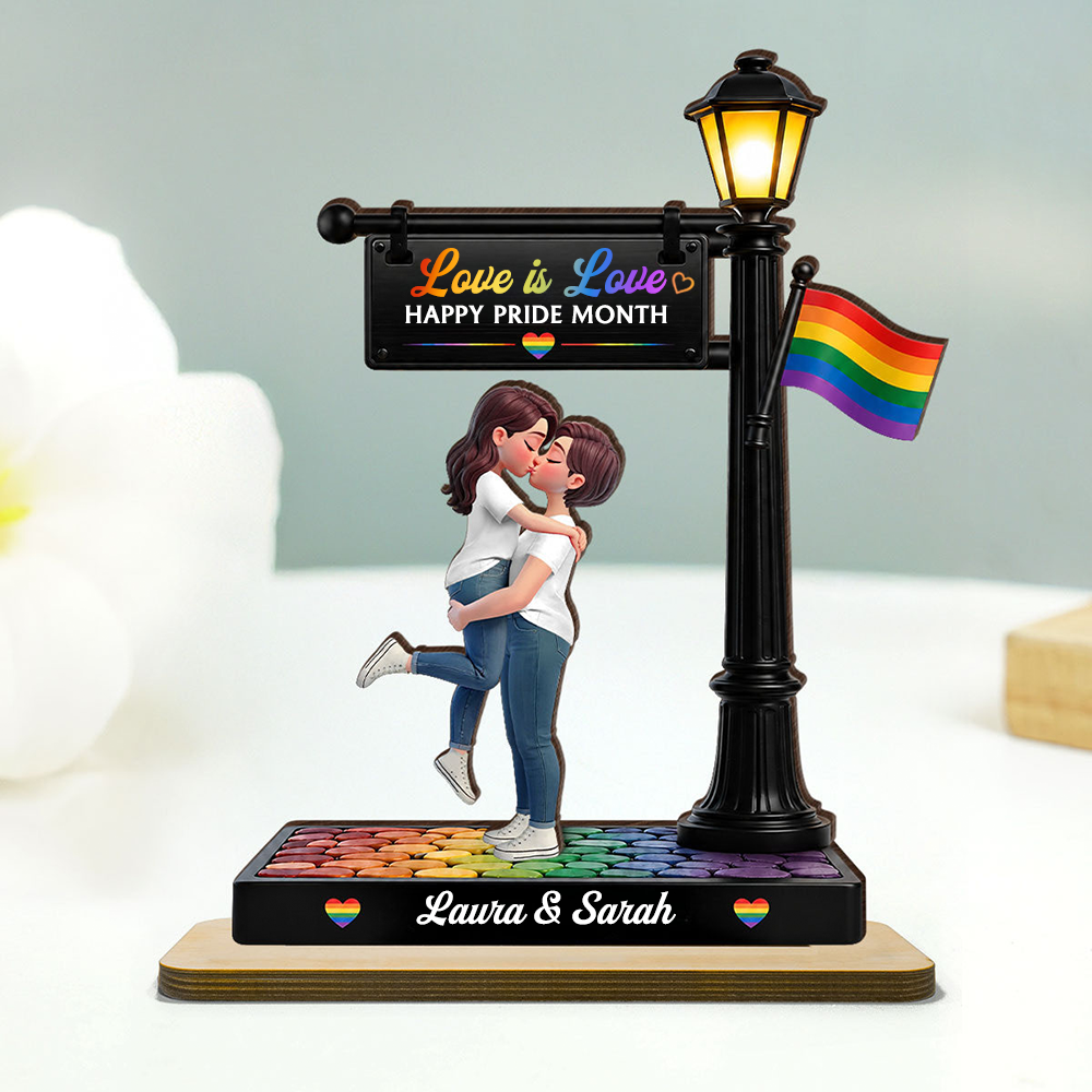 Personalised Wooden Plaque for LGBT-Couples - Couple Under Lantern Design