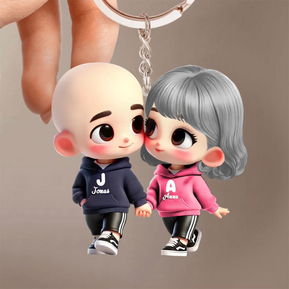 Personalised Couple Acrylic Keyring - Cartoon Character Design