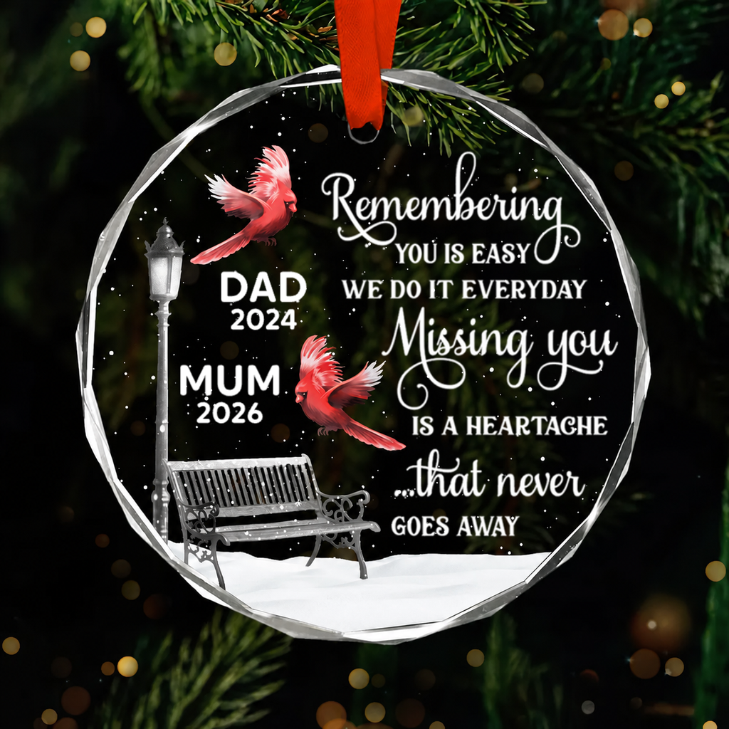 Personalised Memorial Glass Christmas Ornament with Names - Cardinal Design
