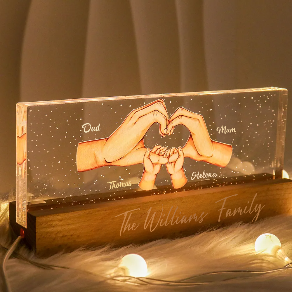 Personalised Family LED Night Light with Names - Hand in Hand Design