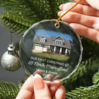 Personalised Glass Christmas Ornament with Photo - First Christmas at Our New Home
