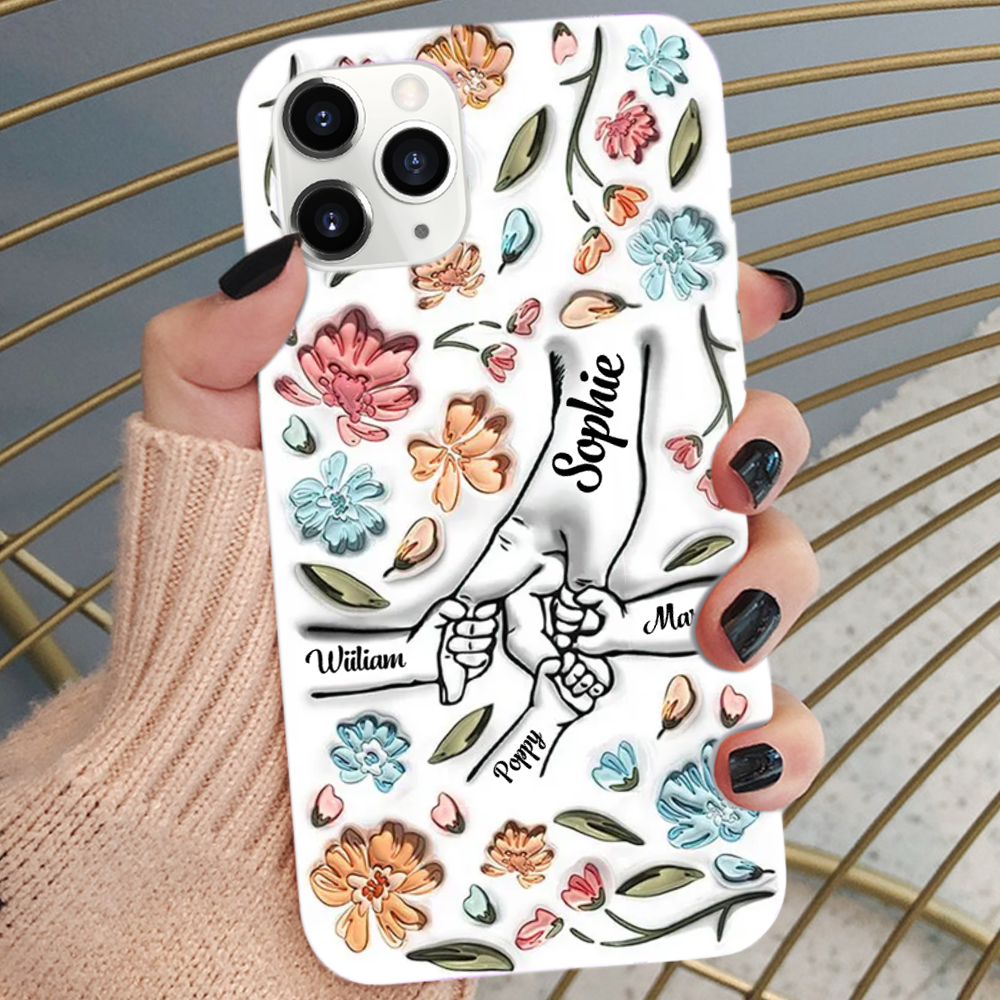 Personalised Silicone Phone Case for Mum and Grandma - Hand in Hand Design