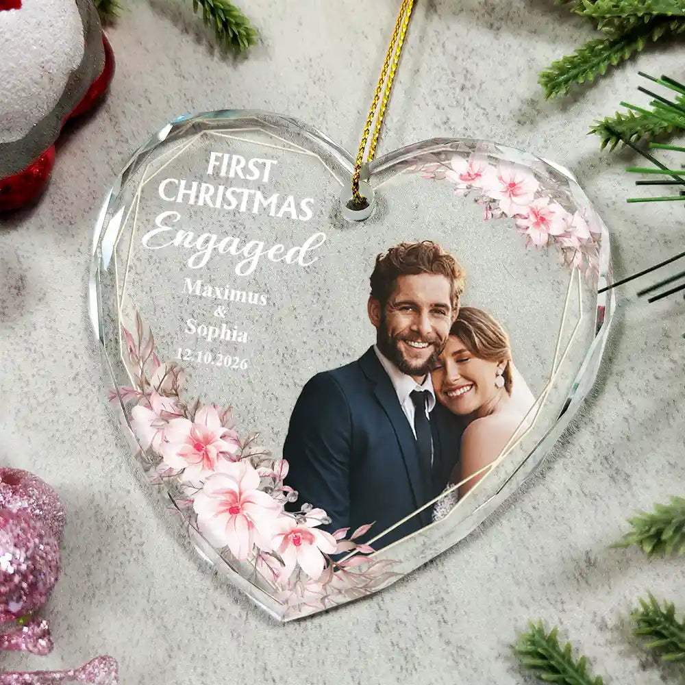 Personalised Couple Glass Christmas Ornament - Our First Christmas Married