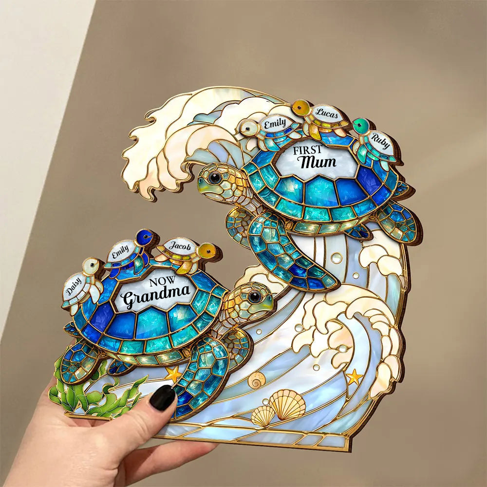Personalised Grandma Wooden Plaque - "First Mum, Now Grandma" Sea Turtles Design