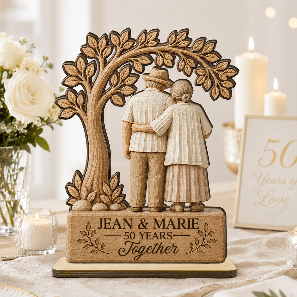 Personalised Anniversay Wooden Plaque with Year & Names - Elderly Couple Design