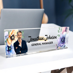 Personalised Office Acrylic Plaque with Flower - Name Plate Design
