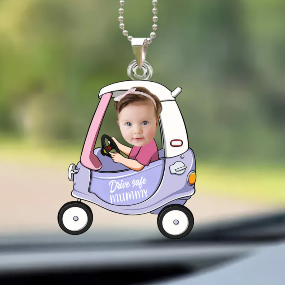 Personalised Photo Acrylic Hanging Ornament with Baby Face - Drive Safe Design