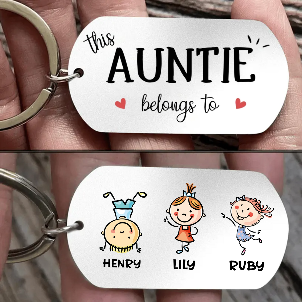 Personalised Stainless Steel Keyring with Children’s Names & Icons - This...belongs to Design