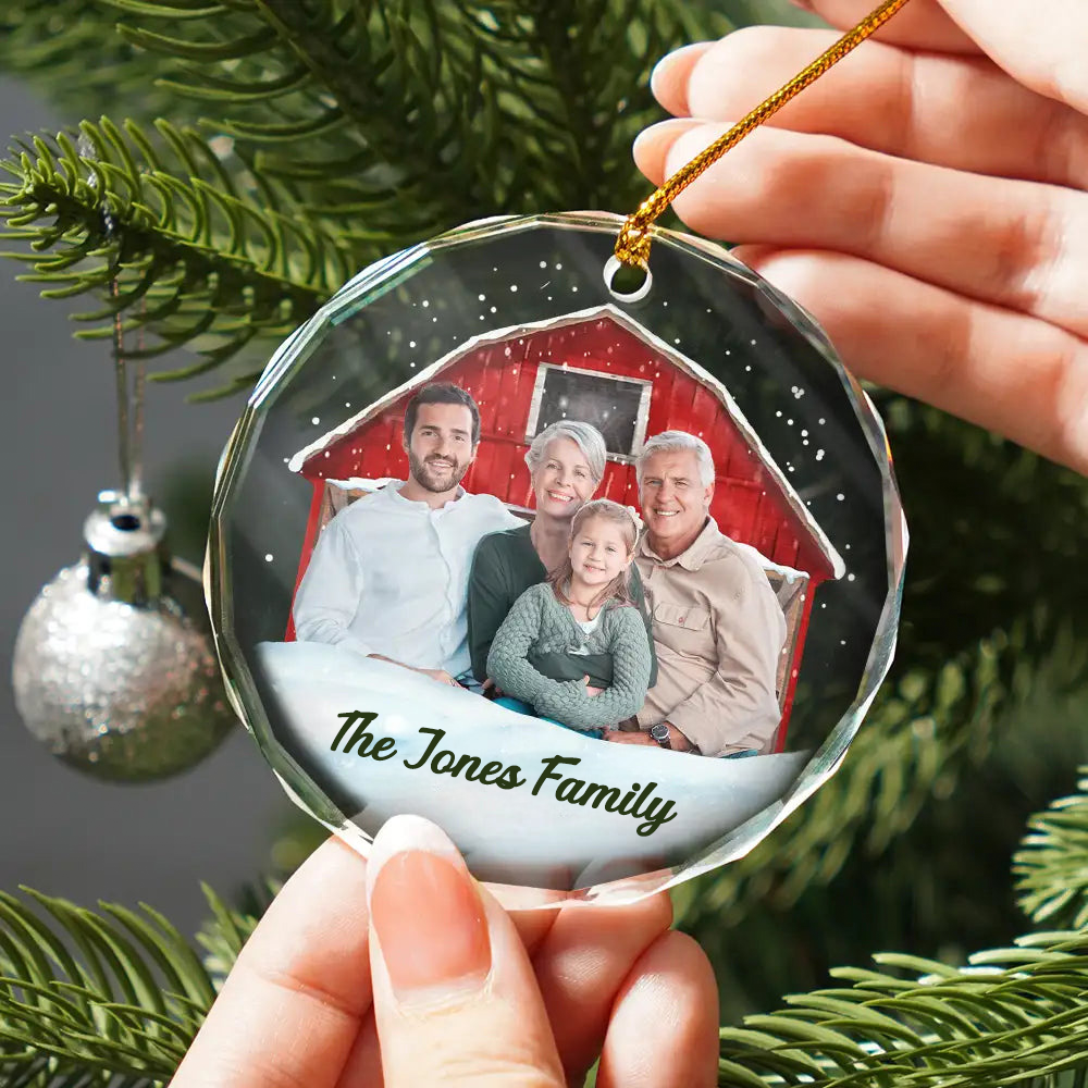 Personalised Family Glass Christmas Ornament with Photo & Text