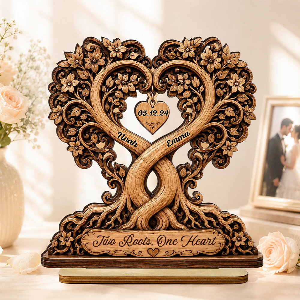 Personalised Anniversary Wooden Plaque for Couples - Heart Tree Design
