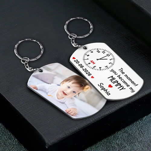 Personalised "The Moment you Became my..." Keyring with Photo - Clock Design