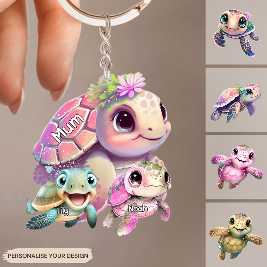 Personalised Acrylic Keyring for Mum and Grandma - Sea Turtles Design