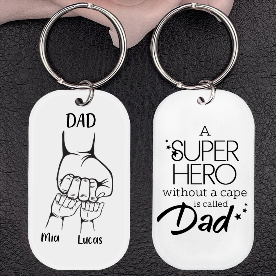 Personalised Best Dad Acrylic Keyring - Fist-Bump Design
