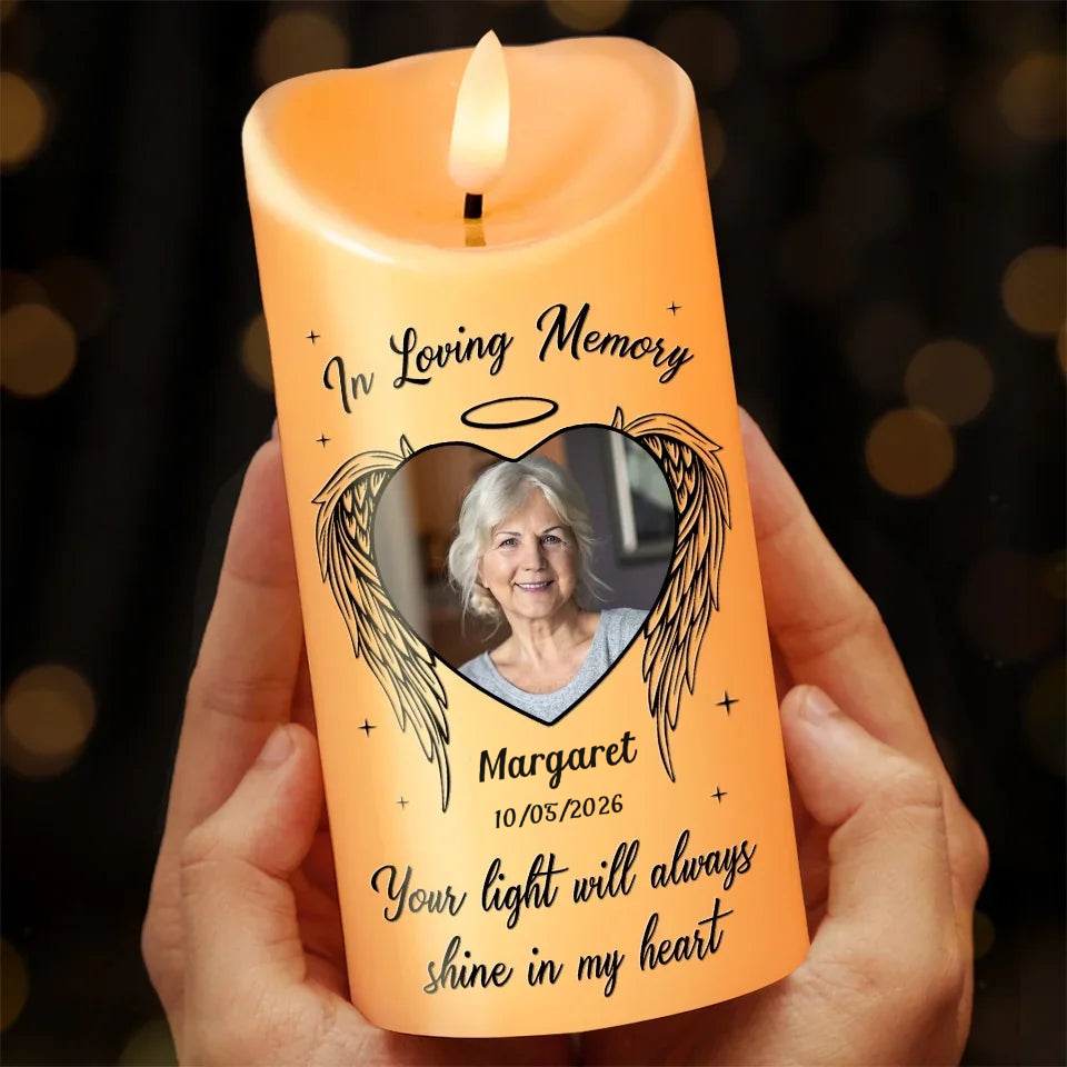 Personalised Memorial LED Candle with Photo - In Loving Memory Design