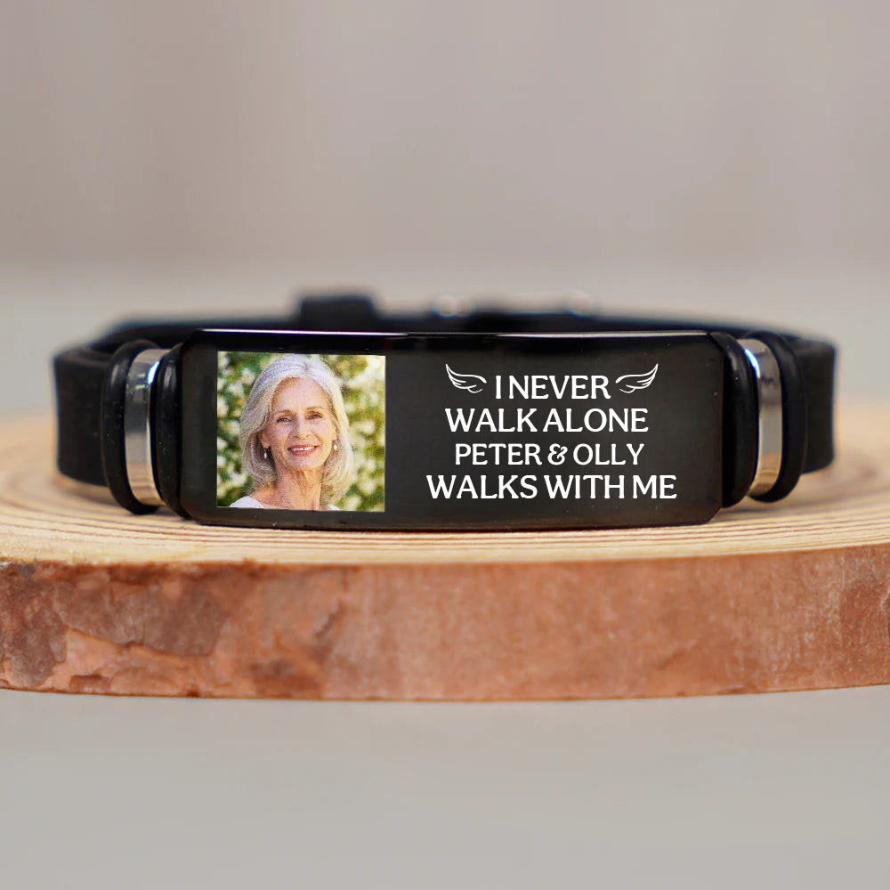 Personalised Memorial Silicone Bracelet with Photo - " Never Walk Alone "