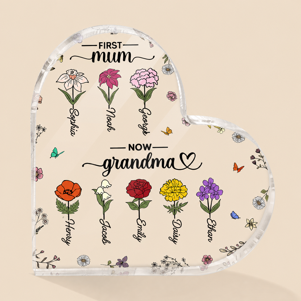 Personalised Floral Acrylic Plaque - First Mum, Now Grandma