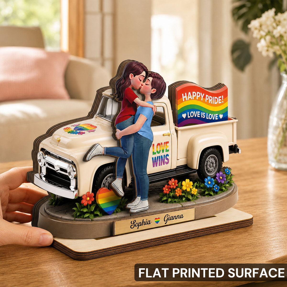 Personalised Wooden Plaque for Same-Sex Couples - Happy Pride Design
