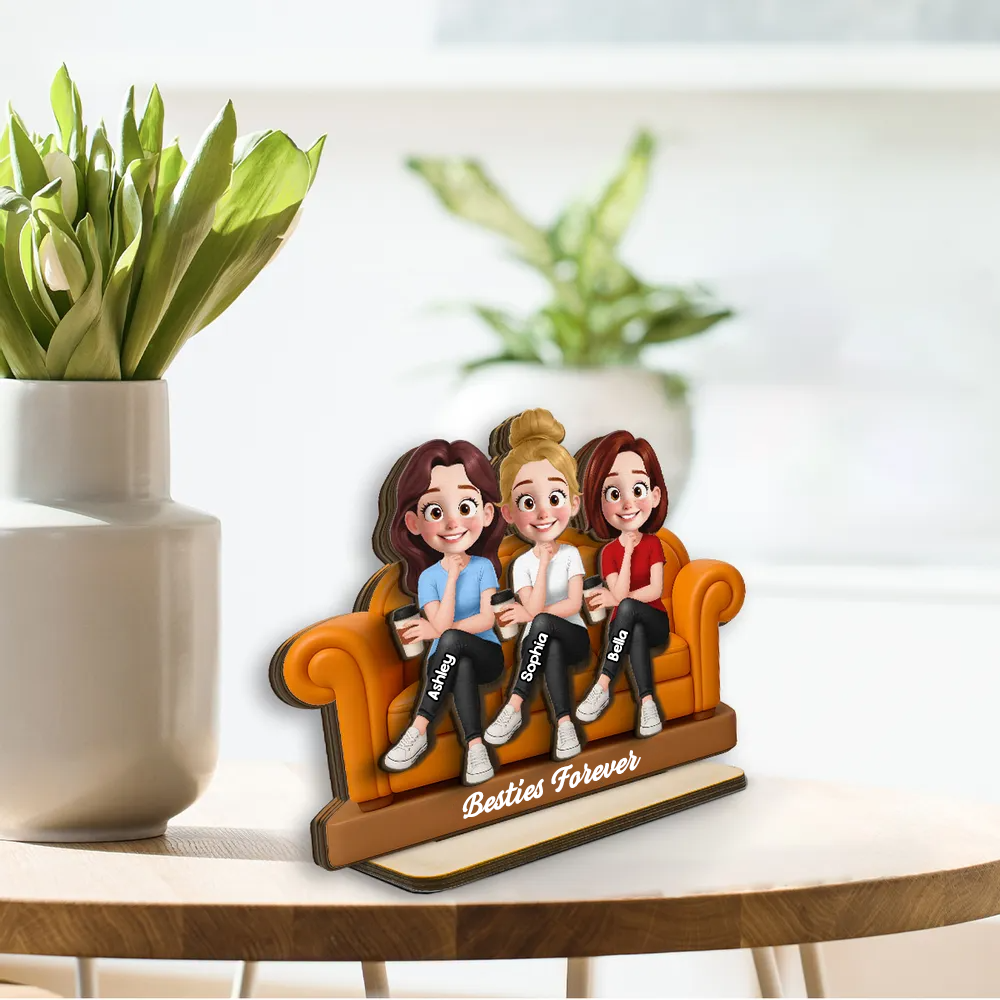 Personalised Besties Wooden Plaque - Girls on Sofa Design