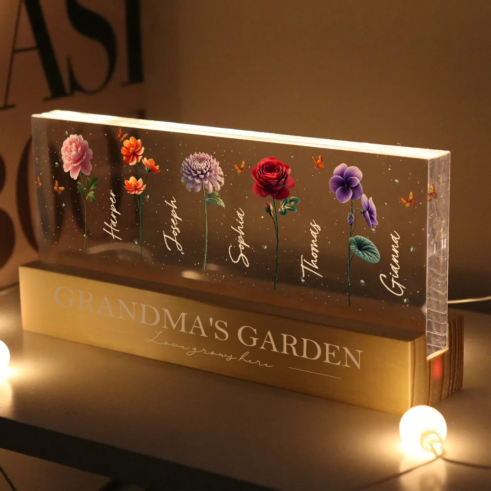 Personalised LED Night Light for Grandma and Mum - Birth Flowers Design