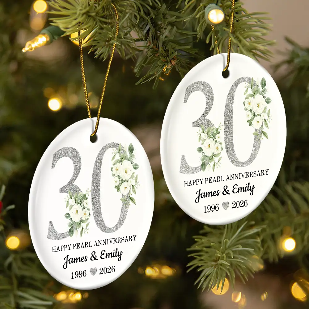 Personalised Wedding Anniversary Ceramic Ornament with Number & Name