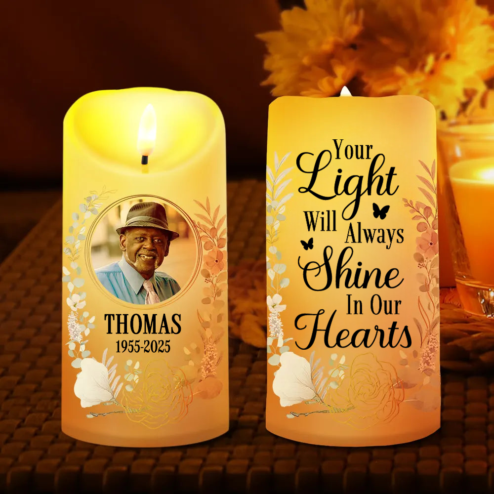 Personalised Memorial LED Candle with Photo & Quote