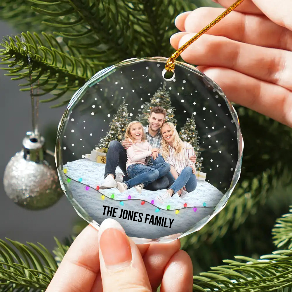 Personalised Family Glass Christmas Ornament with Photo & Text