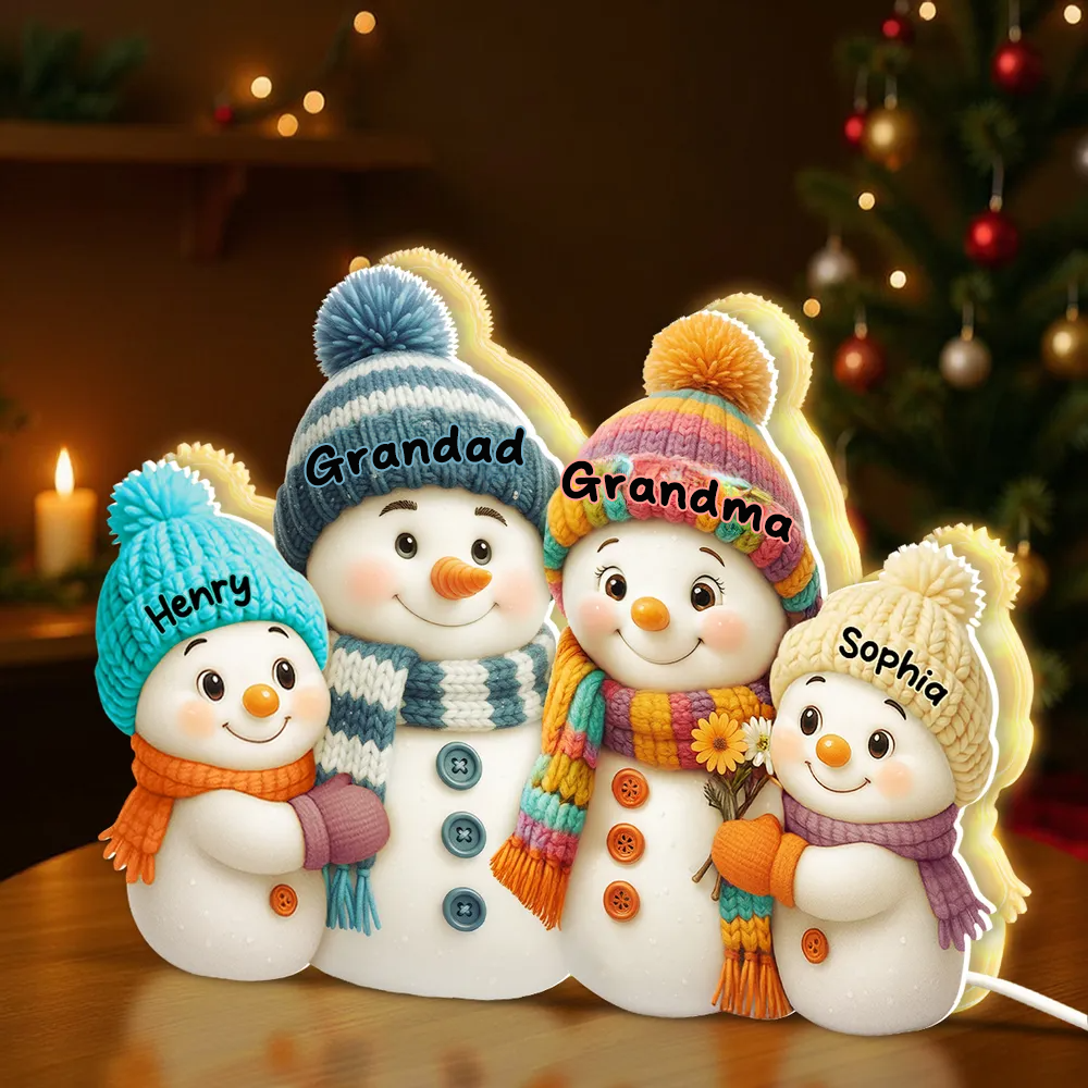Personalised LED Light Box for Grandma and Grandad - Snowman Design