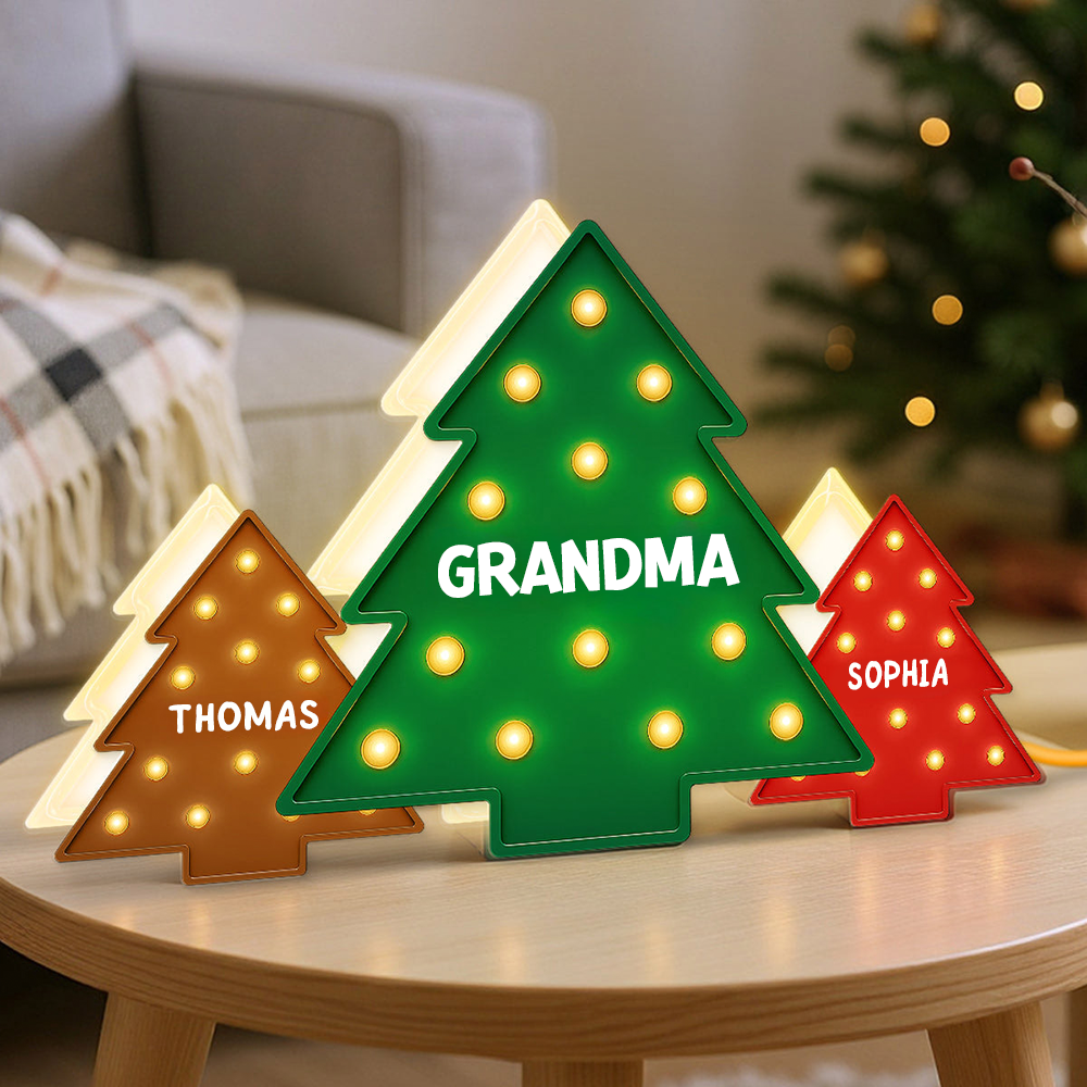 Personalised Grandma LED Light Box with Names - Christmas Tree Design