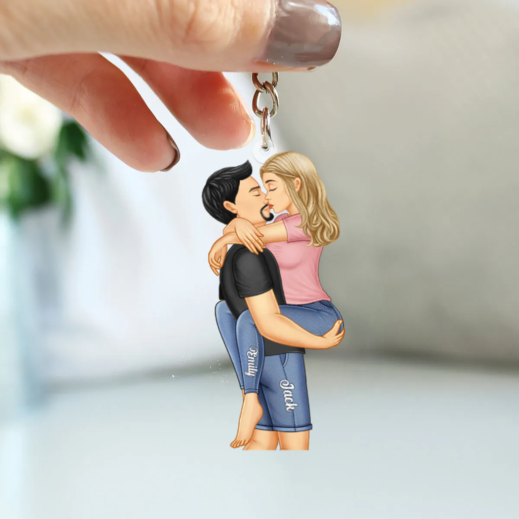 Personalised Couple Acrylic Keyring - Hugging Couple Design