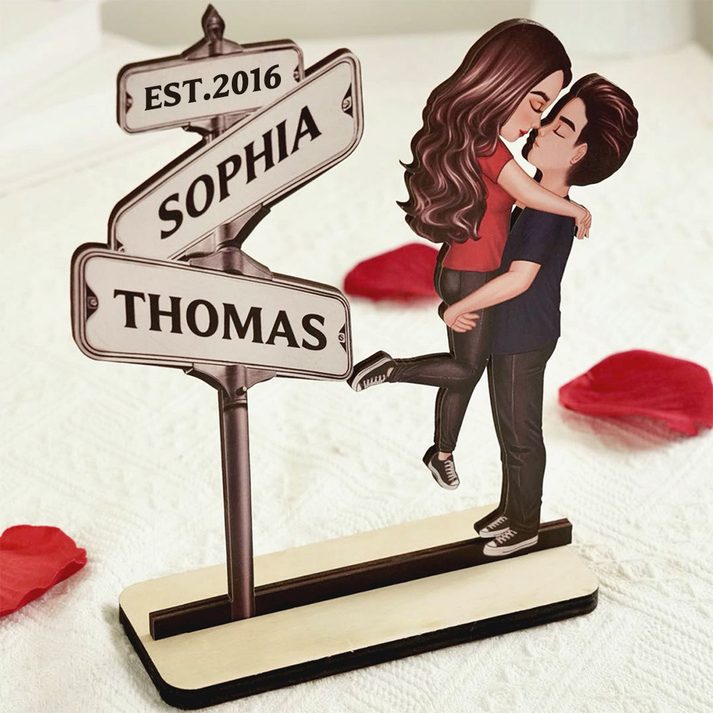 Personalised Anniversary Wooden Plaque - Street Sign Couple Design