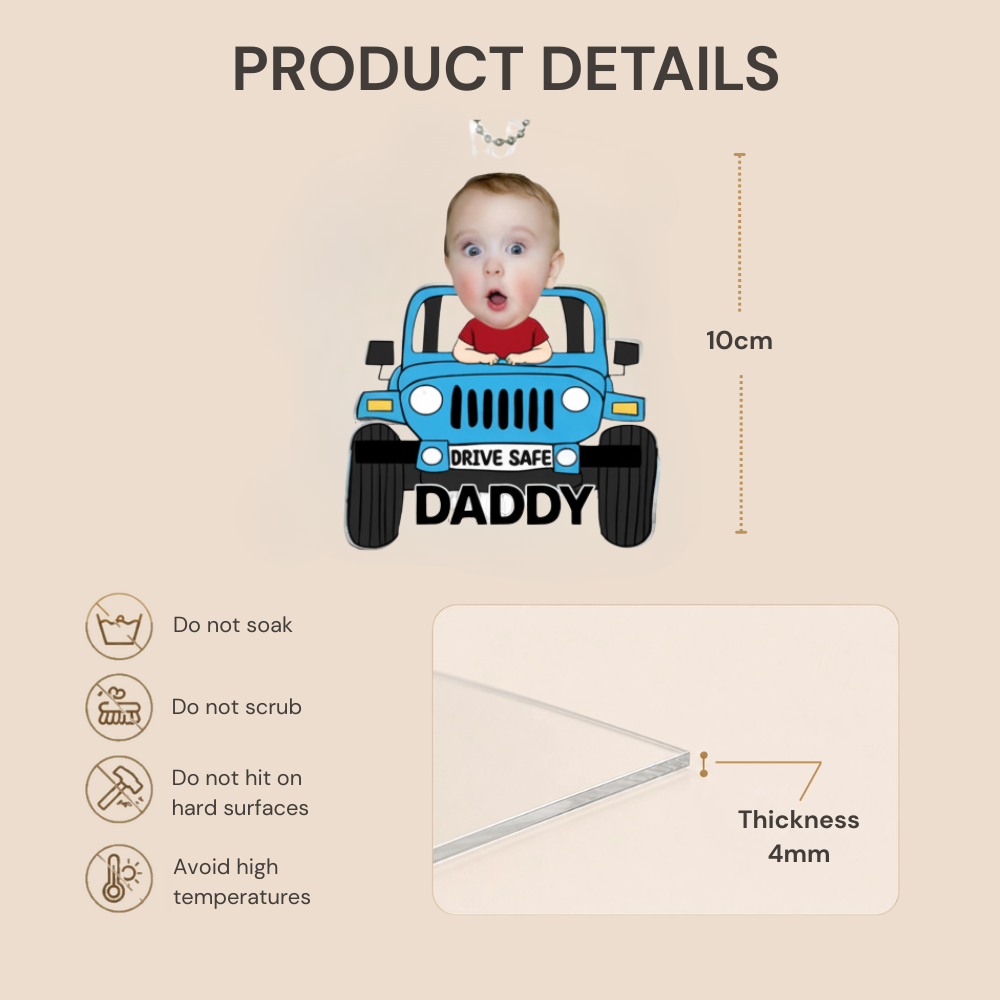Personalised Car Hanging Acrylic Ornament with Photo - Drive Safe Design