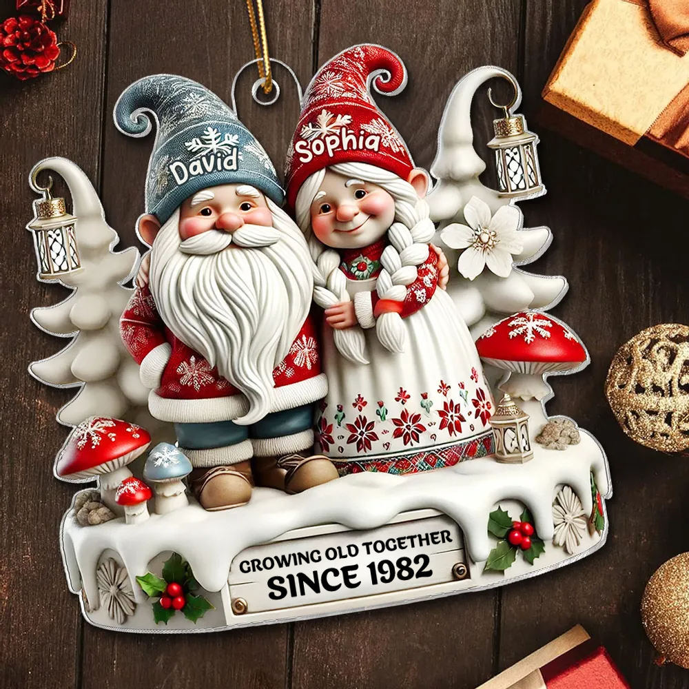 Personalised Couple Acrylic Christmas Ornament - Gnome Couple Design