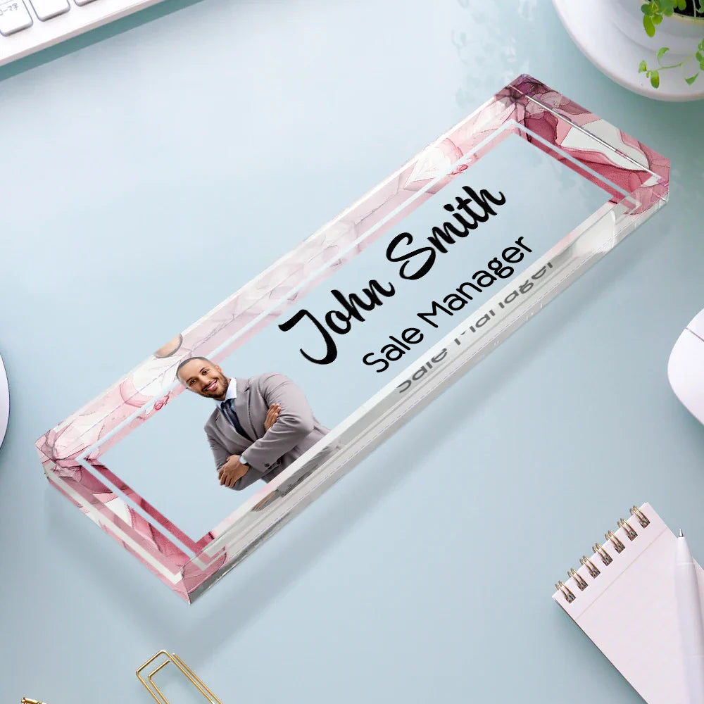 Personalised Office Acrylic Plaque with Photo & Text - Name Plate Design