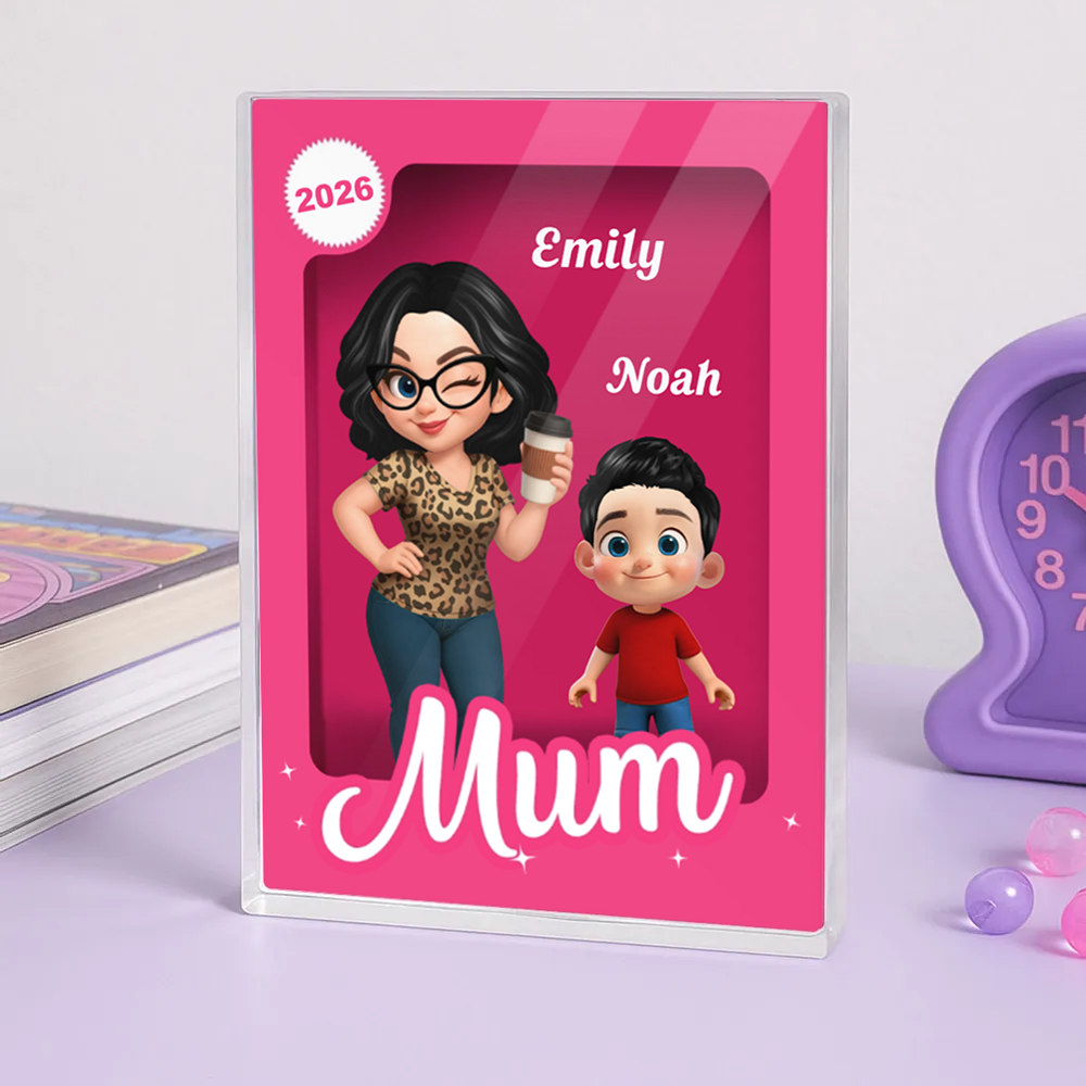 Personalised Pink Freestanding Acrylic Plaque - Mum/Grandma with Children Design