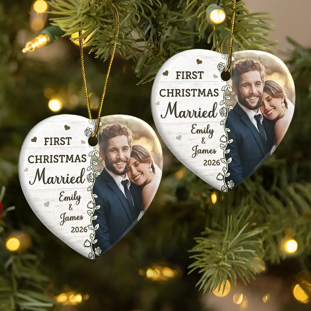 Personalised Couple Ceramic Christmas Ornament - First Christmas Married