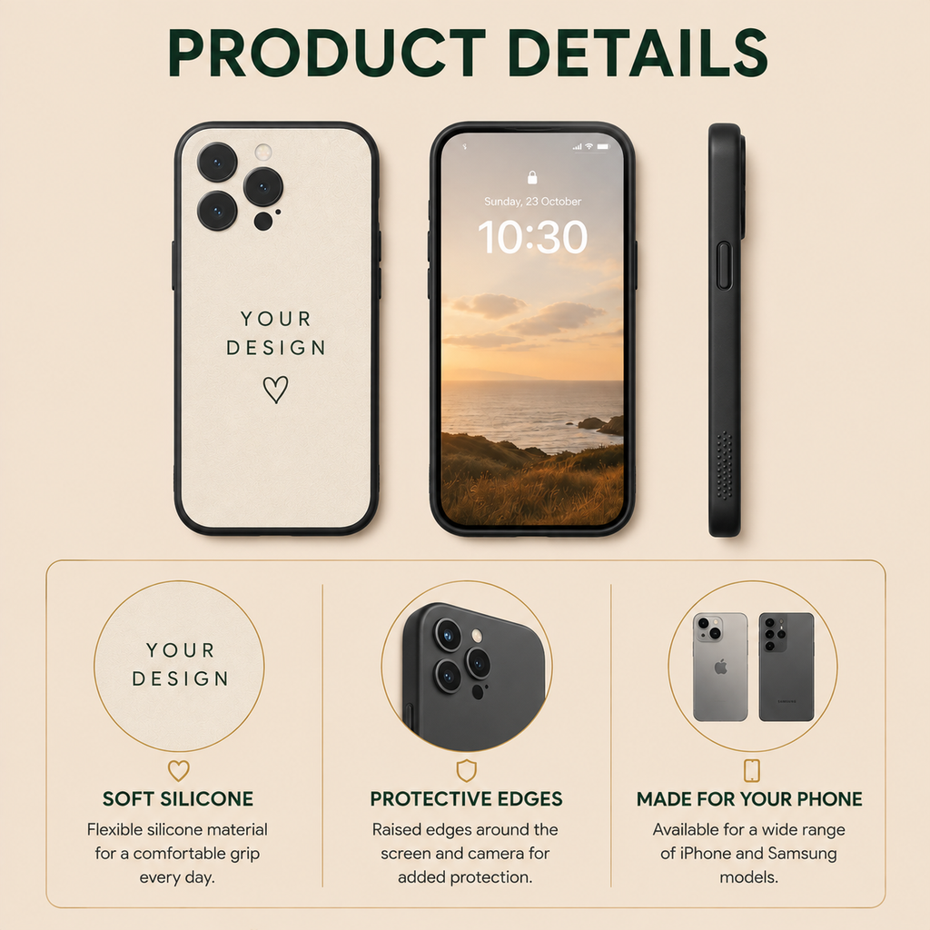 Personalised Silicone Phone Case for iPhone & Samsung Galaxy - Photo & Text Design