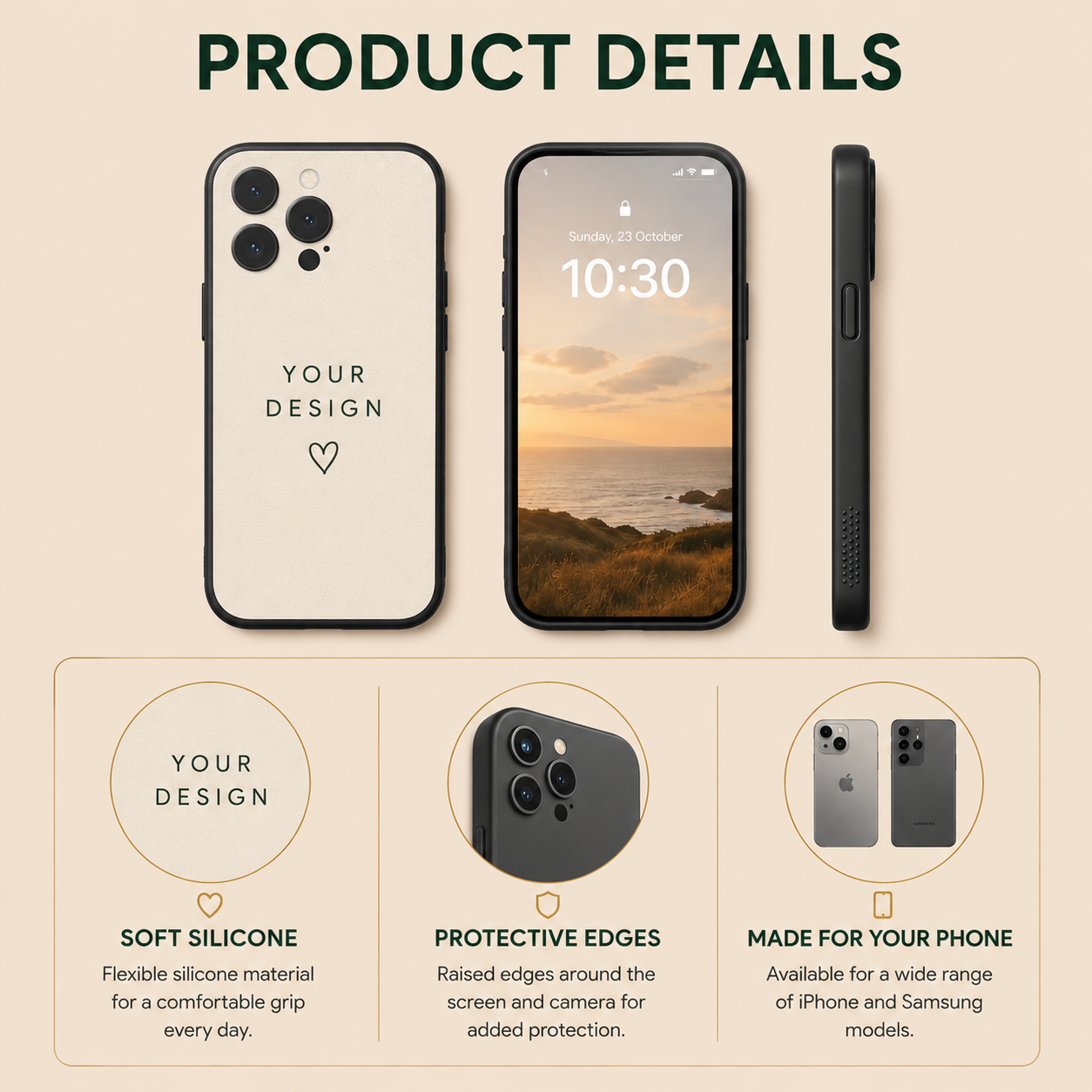 Personalised Silicone Phone Case for iPhone & Samsung Galaxy - Photo & Text Design