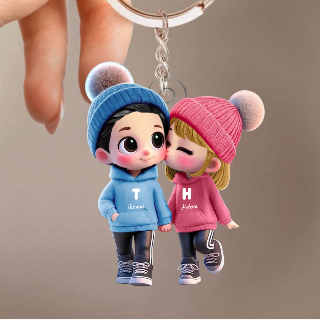 Personalised Acrylic Keyring for Couples - Couple in Hoodies Design